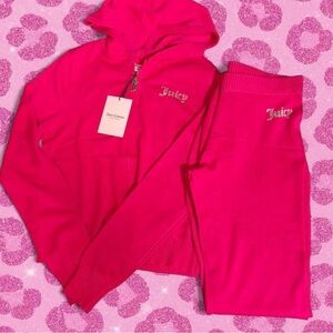 Juicy Couture bling tracksuit hoodie & pant knit set in Vixen Pink Size Small